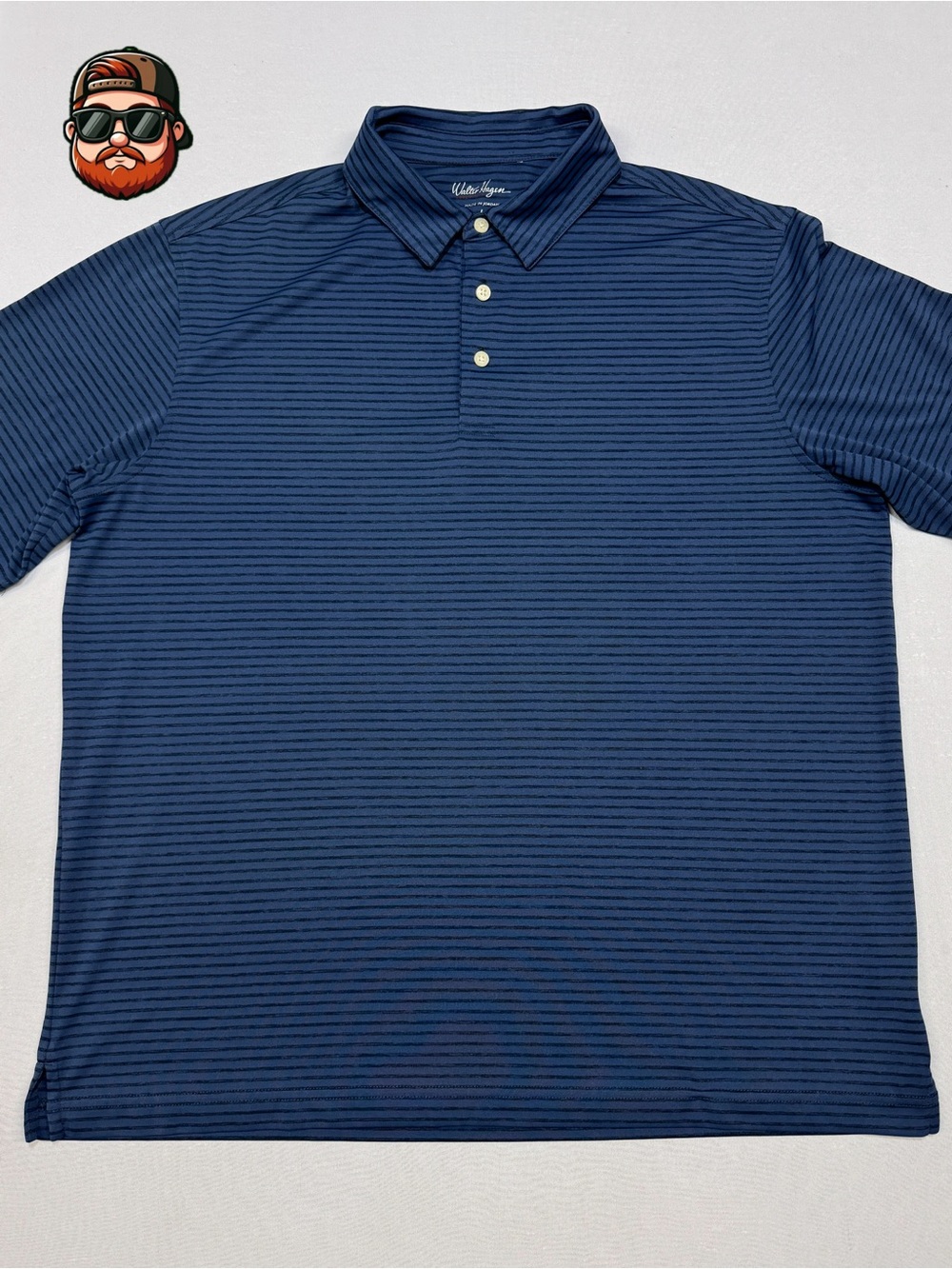 Men’s Walter Hagen Blue Striped Large Performance Golf Polo Short Sleeve Shirt